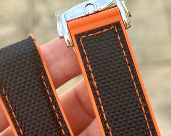 Omega herenhorlogebanden hoogwaardige vervangende herenband oranje/zwarte gesp 20 mm