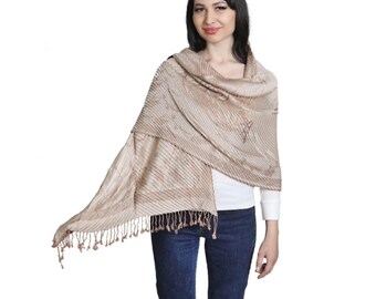 Handcrafted Cotton-Viscose Shawl: Honey Foam Beige Elegant Wrap