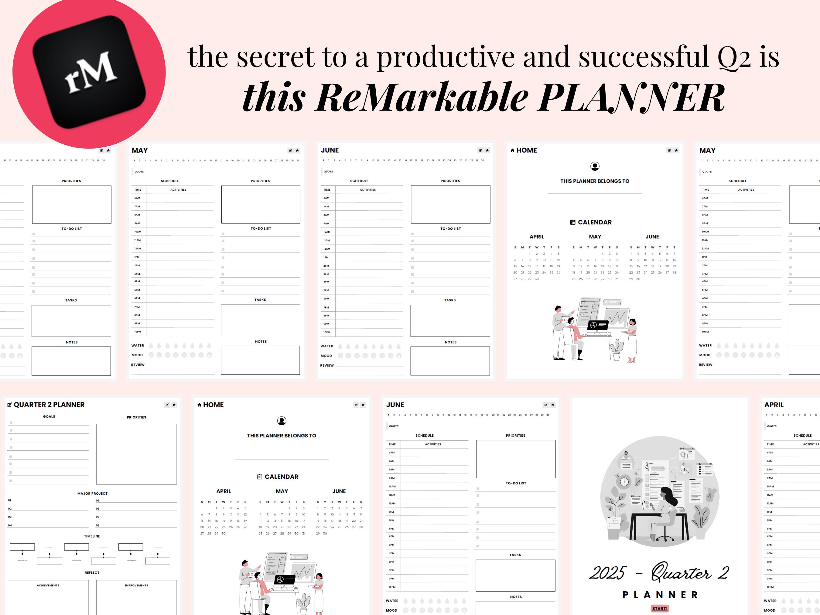 Q2 2025 Quarterly Planner Fit for Remarkable 2 Tablet, 12 Week Year ...