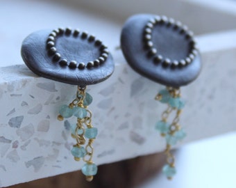 Apatite earrings, Gemstone earrings , Bridal earrings , Oxidized Sterling silver , Crystal earrings , Boho chic earrings , Gemstone jewelry,