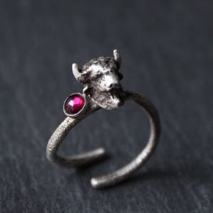 Garnet ring, Animal Jewelry , Buffalo ring, Gemstone ring, Animal ring , Boho ring, Birthstone jewelry,