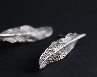 Sterling Silver leaf earrings ,Nature stud earrings, Real leaf earrings, Nature inspired jewelry