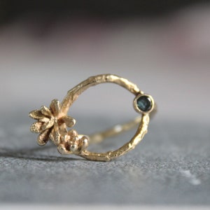 14k Gold Open Circle Ring with Succulents and London Blue Topaz Nature-Inspired Elegance for Modern Romantics image 2