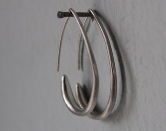 Minimalist Sterling Silver Hoop Earrings: Small Oval Geometric Hoops