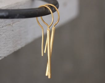 14k Solid Gold Bar Earrings: Minimalist Dangle Earrings