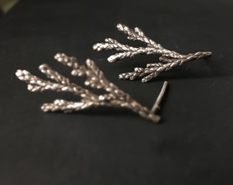 Sterling Silver Cedar Branch Stud Earrings: Handmade Woodland Jewelry