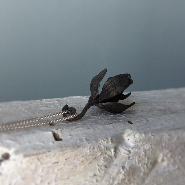 Succulent flower pendant-Sterling silver oxidized plant jewelry-Botanical jewelry-Inspired by nature Pendant-Gift for nature lovers