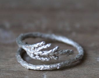 Sterling silver juniper ring-Woodland ring-Juniper branch  jewelry-Twig ring-Nature ring-Adjustable  ring-Woodland wedding rings