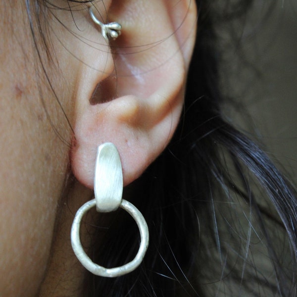 Minimalist earrings, Sterling silver open circle stud earrings, Geometric earrings, Gift for her