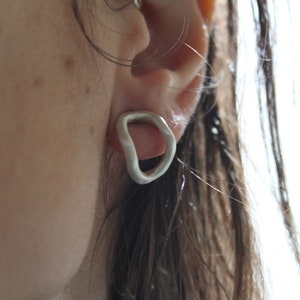 Open oval stud earrings, Sterling silver minimal earrings, Everyday earrings image 1