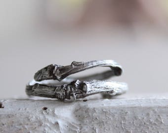Sterling Silver Twig Ring: Rustic Wedding Band, Adjustable