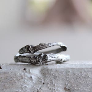 Sterling Silver Twig Ring: Rustic Wedding Band, Adjustable