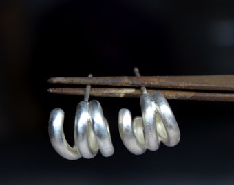 Triple hoop earrings, Sterling silver multiple hoops, Minimalist earrings, Statement earrings, Dainty hoops