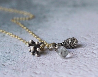 Delicate Charm Necklace, Botanical pendant, Unique Birthstone Jewelry ,Layered necklace