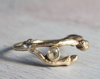 9k Gold Twig Ring: White Topaz Elvish Promise Ring