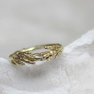 14K Gold Cedar Leaf Ring: Nature Inspired Engagement Jewelry
