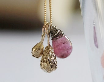 9k Gold Seed & Ruby Necklace: Nature Lover Charm