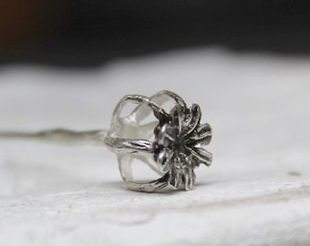 Broche en argent sterling avec graines de pavot : épingle botanique faite main