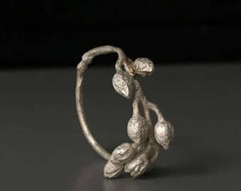Natur inspirierter Ring, Sterling Silber Saatring, Holz schmuck, Botanischer Ring, Valentinstag Geschenk