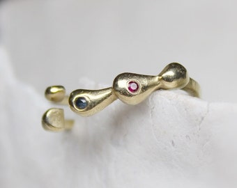 Bague or 14 carats rubis saphir : design bulle ouverte, bijoux minimalistes
