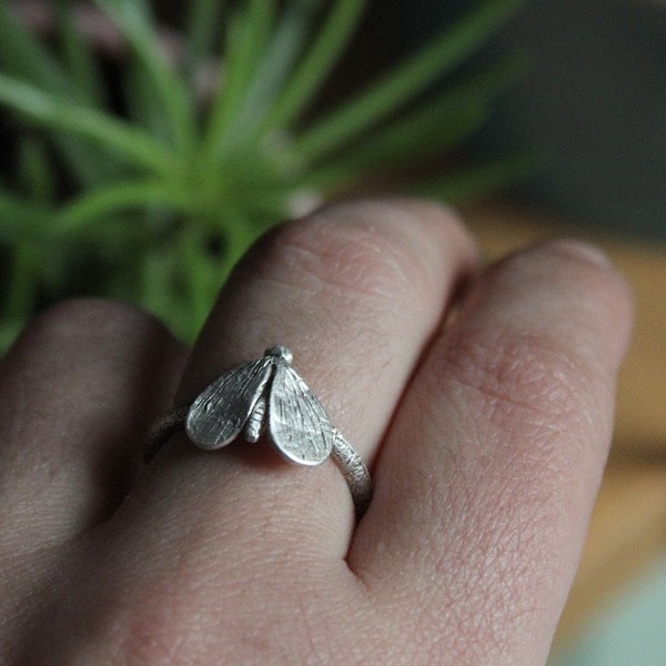 Sterling silver moth ring , Adjustable ring, Insect jewellery, Animal lover gift