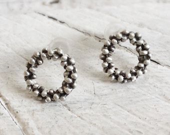 Minimal circle earrings-Sterling silver stud earrings-Silver dot earrings-Everyday jewelry-Tiny stud earrings-Geometric jewelry-