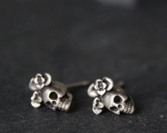 Pendientes de calavera de azúcar de plata de ley: Joyería del Día de los Muertos