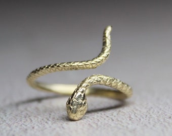9k Solid Gold Snake Ring: Dainty Adjustable Animal Jewelry
