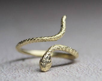 9k solid gold snake ring, Dainty gold ring, Wrap adjustable ring , Animal jewelry, Gift for her