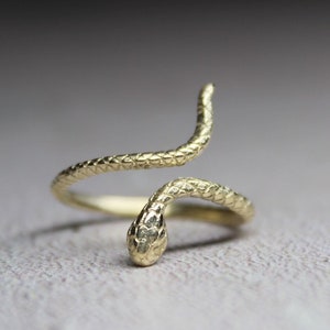 9k solid gold snake ring, Dainty gold ring, Wrap adjustable ring , Animal jewelry, Gift for her