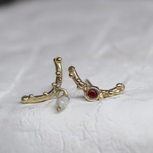 Chic Mismatched 9K Gold Gemstone Earrings - Minimalist Luxury studs