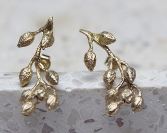 9k solid gold seed earrings, Nature inspired stud earrings, Wedding earrings, Gift for her