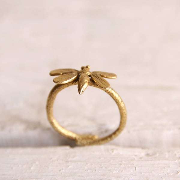 Gold bee ring- Sterling silver bee Jewelry-Insect lover ring-Adjustable ring-Nature inspired jewelry-Gift for her-Valentines gift