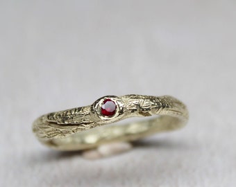 Unique 9ct Gold Twig Ring with Zircon - Hand sculpted Alternative Engagement Ring for Nature Lovers-One of a kind ring
