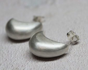 Sterling silver chunky drop earrings, Geometric earrings, Chunky hoops , Silver curved earrings, Gift for her