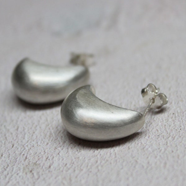 Sterling silver chunky drop earrings, Geometric earrings, Chunky hoops , Silver curved earrings, Gift for her