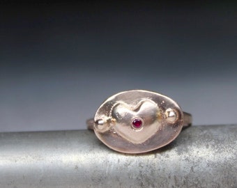 9k solid rose gold heart ring with Ruby  , Gold love ring, Valentine gift for her