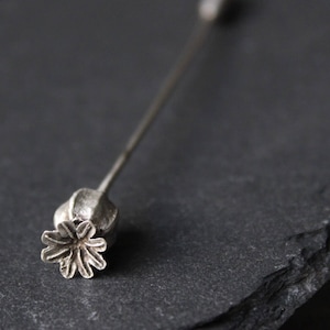 Sterling Silver Poppy Pin: Nature Cast Brooch, Floral Lapel Pin