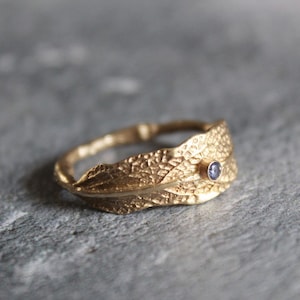 Bague feuille d'or massif 14 carats, alliance en alternance, bague de fiançailles feuille avec topaze, cadeau pour elle