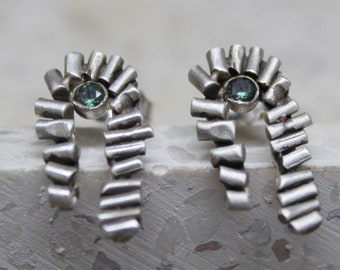 Green tourmaline earrings, Sterling silver stud earrings, Unique gift for her