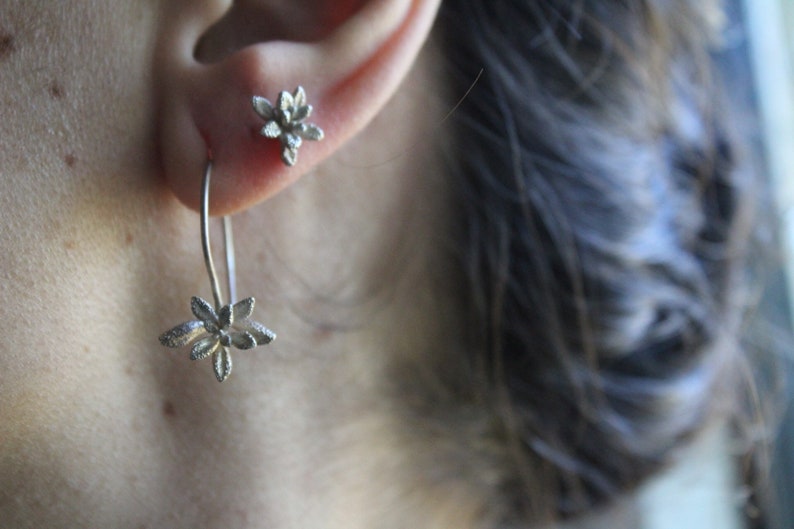 Succulent earrings , Silver Succulent jewelry , Flower earrings , Nature cast earrings , Gift for mom-Botanical jewelry image 8