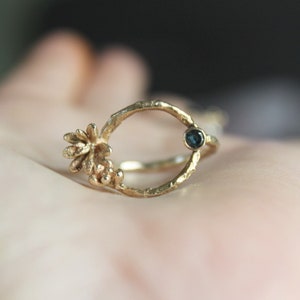 14k Gold Open Circle Ring with Succulents and London Blue Topaz Nature-Inspired Elegance for Modern Romantics image 3