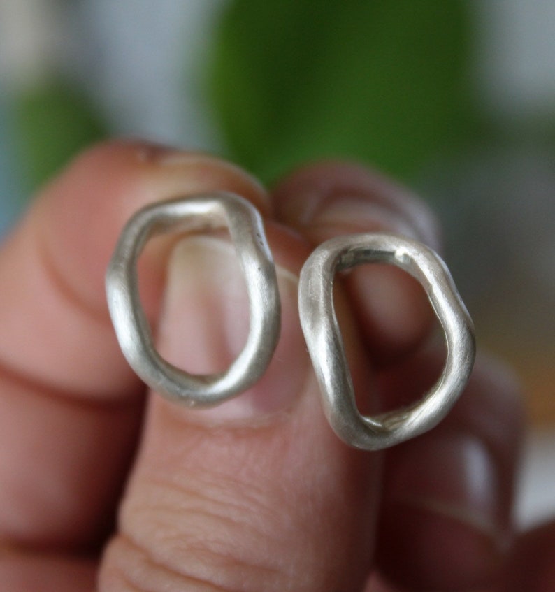 Open oval stud earrings, Sterling silver minimal earrings, Everyday earrings image 2