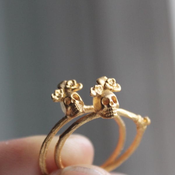 Gold skull ring ,14k solid gold ring, Sugar skull ring, Alternative wedding ring,Dia de los muertos ,Sugar skull jewelry ,Gift for girl