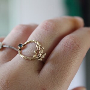 14k Gold Open Circle Ring with Succulents and London Blue Topaz Nature-Inspired Elegance for Modern Romantics image 10