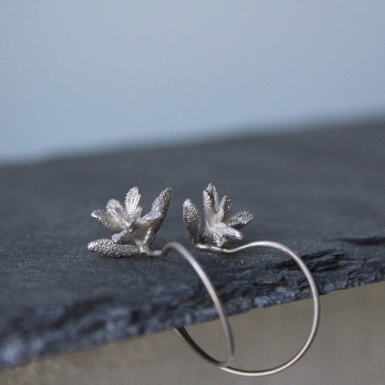 Succulent earrings , Silver Succulent jewelry , Flower earrings , Nature cast earrings , Gift for mom-Botanical jewelry image 4