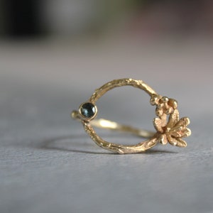 14k Gold Open Circle Ring with Succulents and London Blue Topaz Nature-Inspired Elegance for Modern Romantics image 6