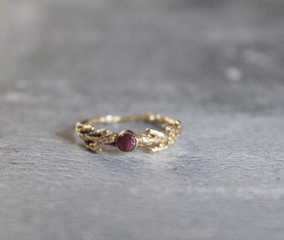 14K gold ruby ring Engagement ruby ring Cedar leaf ring | Etsy