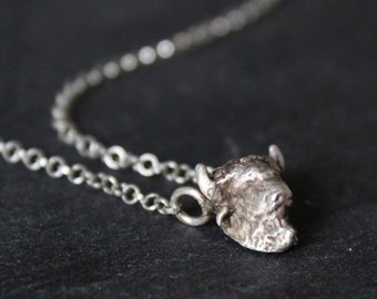 Animal jewelry ,Silver Buffalo necklace, Bison head necklace , Animal lovers  gift ,Native American