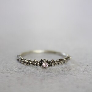 Sterling silver dot ring with pink zirconia , Skinny granulated ring image 6